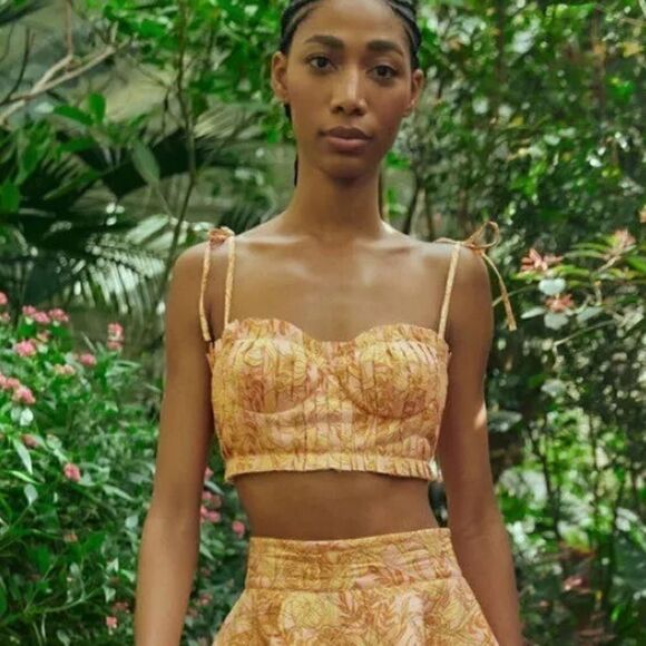 Agua by Agua Bendita Tops - AGUA BY AGUA BENDITA Moringa pleated floral-print cotton bra top NWT XL